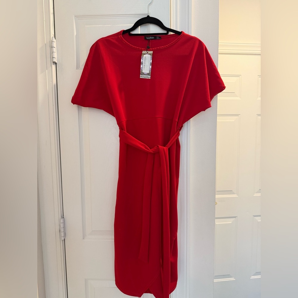 Boohoo Vibrant Red Midi Dress